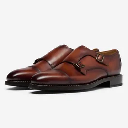 Kersey Dark Tan double-monk shoes, the pair all three looks are styled around